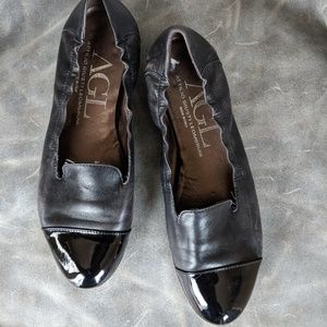 AGL Black Cap Toe Smoking Flats